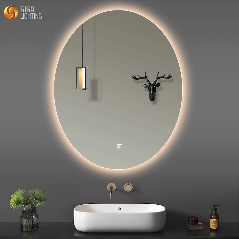 ETL Banheiro Smart Touch Screen Espelho luminoso sem moldura Oval Led Espelho à prova d'água Espelho antiembaçante Montado na parede Banheiro Espelho de maquiagem para pendurar na parede