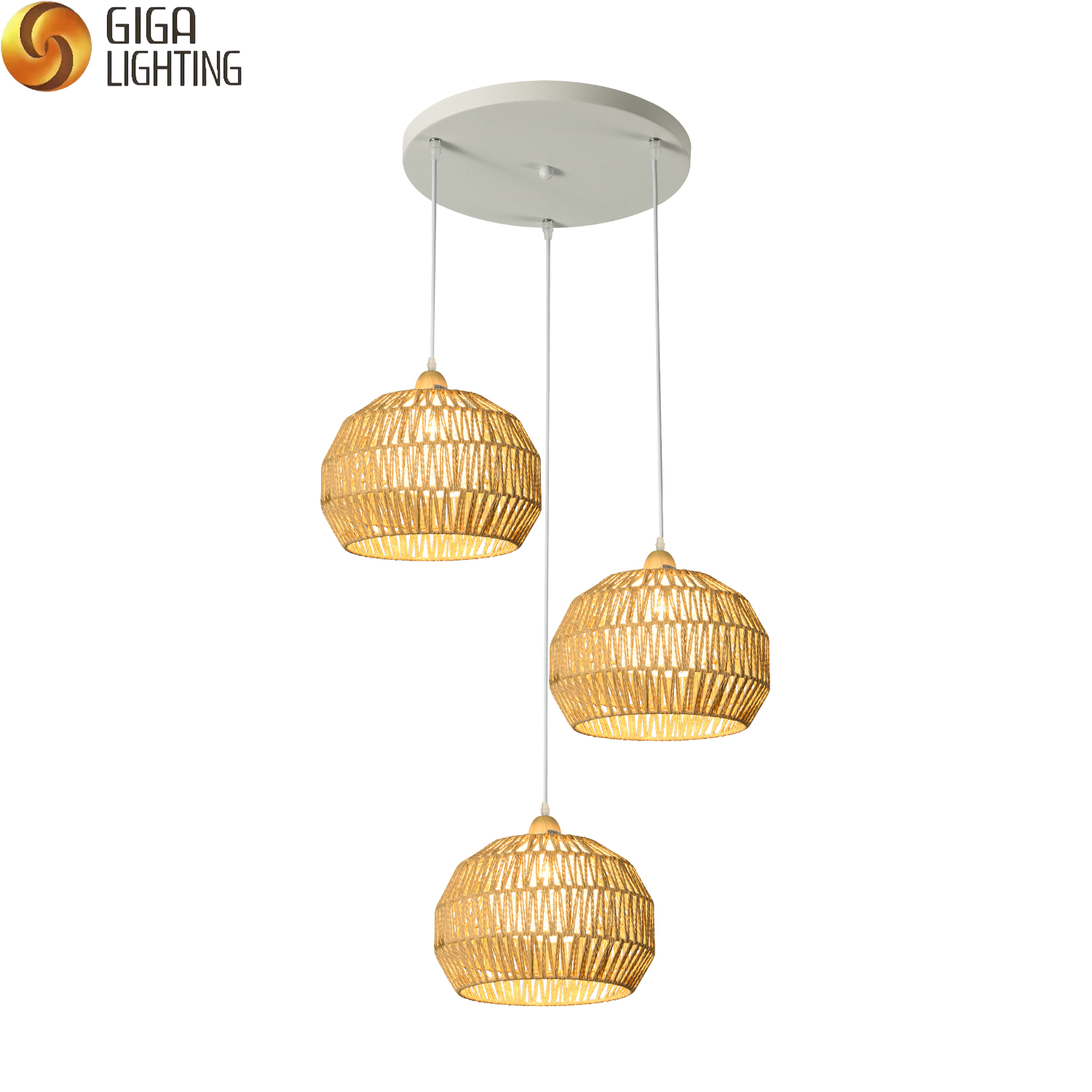 Luz de tambor redondo trabalhada natureza bambu rattan luminária lustre artesanal