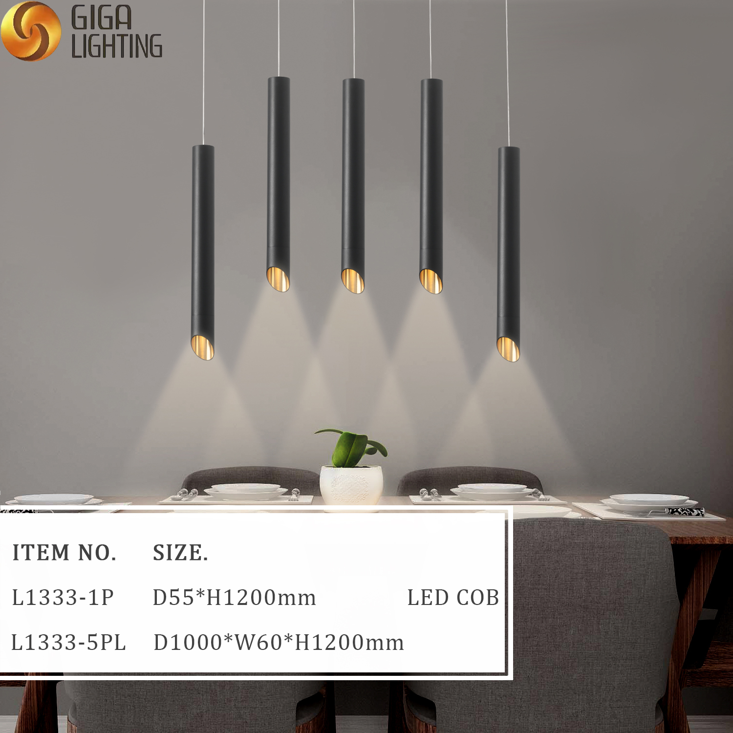 CE CB Luz pendente LED de tubo longo de alumínio minimalista clássico clássico 