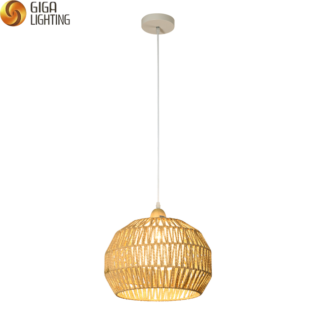 Luz de tambor redondo trabalhada natureza bambu rattan luminária lustre artesanal