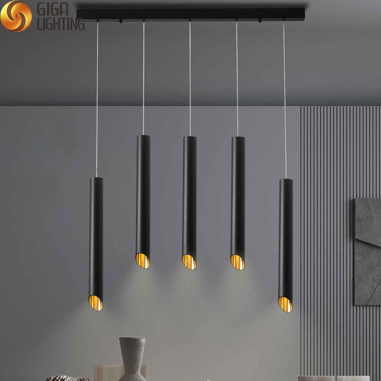 CE CB Luz pendente LED de tubo longo de alumínio minimalista clássico clássico 