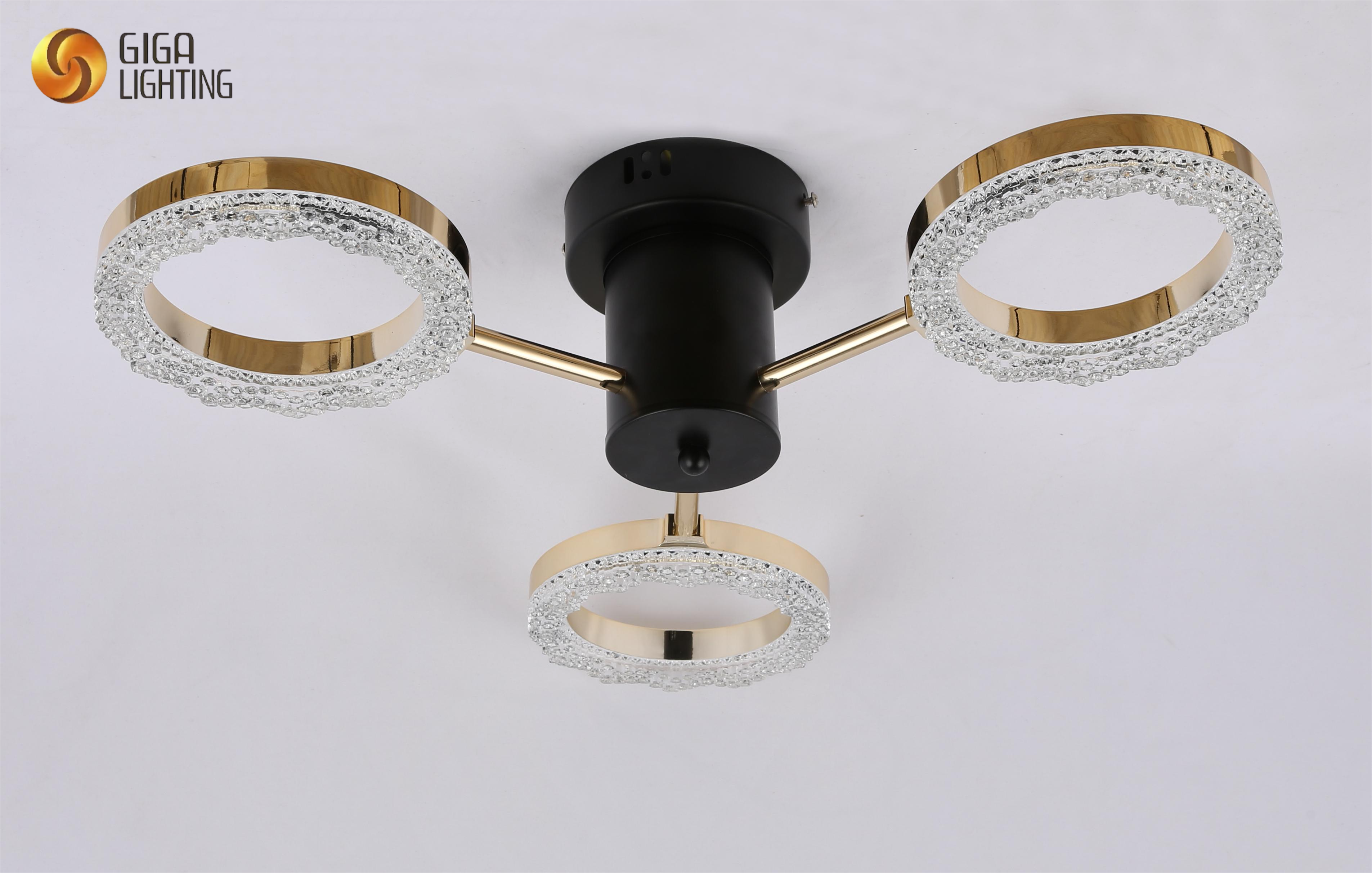 3 luz CE TUV LED lâmpada de teto decorativa em forma de anel de alumínio design rosa ouro braços integrados iluminação de tira LED